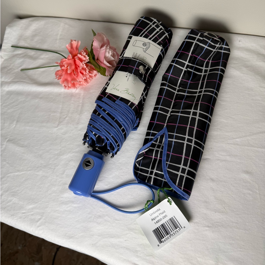Nwt Vera Bradley Alpine Plaid Automatic Umbrella Retired Rare
